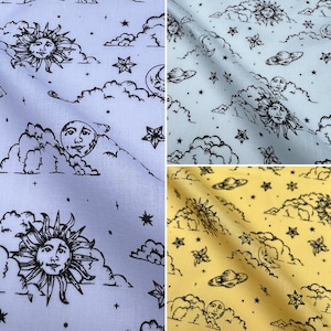 Moon & Stars Design Poly Coton Imprimé Oeko Tex Standard Sacs en Tissu Doux Artisanat Enfants Déguisements Décorations pour la Maison | 45" - 114cm