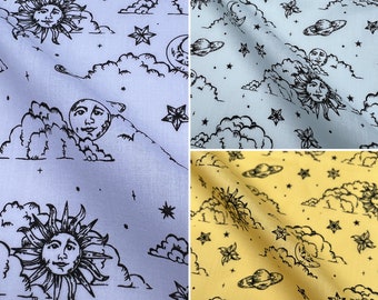 Moon & Stars Design Poly Cotton Printed Oeko Tex Standard Soft Fabric Bags Crafts Children's Kids Fancy Dress Home Decorations | 45" - 114cm