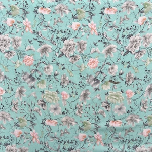 Bree Green Viscose Twill Challis Printed Summer Clothing Dress Blouses Curtaining Silky Feel Fabric | 55&quot; - 140cm Wide | Sold Per Metre