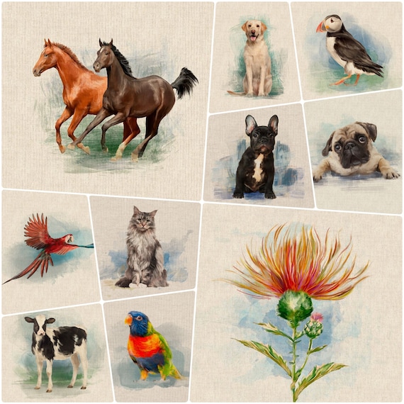 Animali E Fiori Design Stampato Digitale Cotone Ricco Lino Look - Foto 13