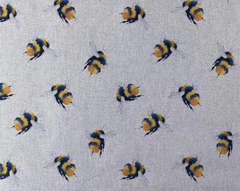 Bumblebee Digital Print Design Premium Cotton Rich Linen Fabric Crafts Curtains Quilting Patchwork Upholstery | 55" - 140cm | Per Half Metre