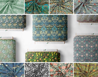100% Cotton Percale William Morris Designer Classic Printed Design Quilting Craft Dress Quality Sewing Fabric Material | 44&quot; - 112 cm Wide