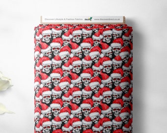 100% Cotton Christmas Xmas Santa Skulls Design Bags Crafts Dress Making Children Kids Home Décor Sewing Projects Fabric | 55" - 140cm Wide