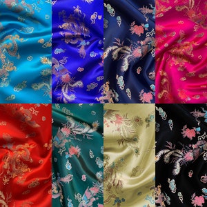Brokat chinesischer Drache bestickt seidig Satin orientalische Handwerk Kleid Stoff Material | 36"- 90cm breit | Meterware