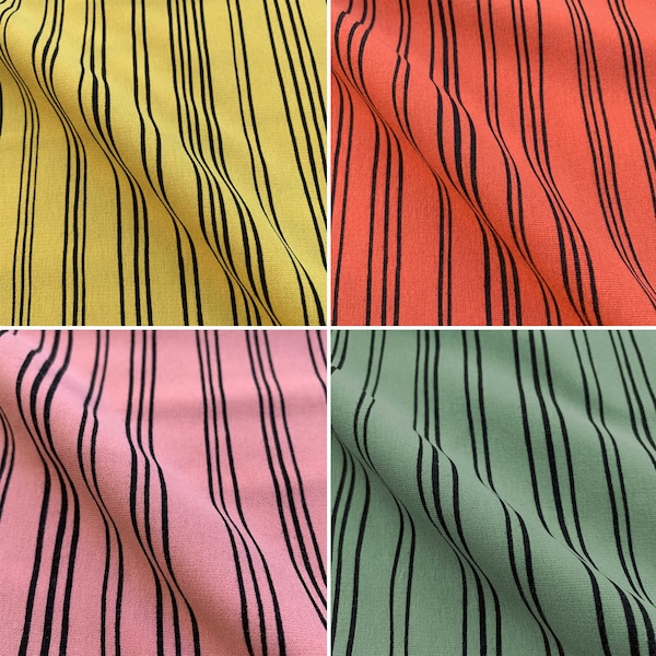 Black Stripe Printed Cotton Elastane Spandex Stretch Jersey Dress Craft Fabric For Dresses Tops Skirts Leggings Crafts | 55" - 140 cm Wide