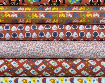 100% Baumwolle Bauernhof Koralle Design Stoff Material Basteln Quilten Patchwork Fat Quarter | 44" - 112cm | Verkauft Pro Viertelmeter