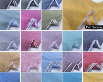 100% Yarn Dyed Cotton John Louden Plain Solid Colours Chambray Home Textiles Upholstery Dress Table Cover Fabric Material | 56" - 144cm Wide