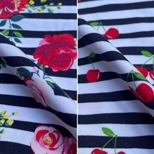 Stripes Digital Print Cotton Elastane Spandex Stretch Jersey Dress Craft Fabric For Dresses Tops Skirts Leggings Crafts | 55&quot; - 140 cm Wide