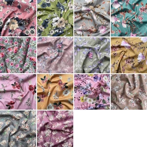 May include: A collection of 12 different floral fabric prints. The fabrics feature a variety of floral patterns in shades of pink, green, yellow, and brown. The fabrics are all cotton and are perfect for quilting, sewing, and crafting.