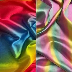 Rainbow Silky Satin Liquid Fabric Printed Luxury Dress Craft Decoration Drape Dancewear Fabric Material | 60&quot; – 150cm Wide