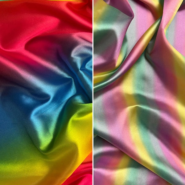 Rainbow Silky Satin Liquid Fabric Printed Luxury Dress Craft Decoration Drape Dancewear Fabric Material | 60" – 150cm Wide