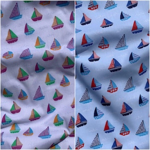 Båtar Nautisk Design Nyhet Barn Poly Bomull Tryckt Tyg Maskeraddekorationer Pyssel Väskor | 45" - 112 cm | Säljs per halvmeter