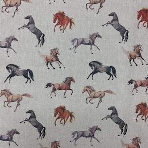 Wild Horse Digital Print Design Premium Cotton Rich Linen Fabric Crafts Curtains Patchwork Upholstery | 55&quot; - 140cm | Sold Per Half Metre