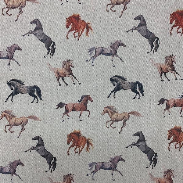 Conception d'impression numérique Wild Horse Tissu de lin riche en coton de qualité supérieure Artisanat Rideaux Tapisserie d'ameublement en patchwork | 55" - 140 cm | Vendu par demi-mètre