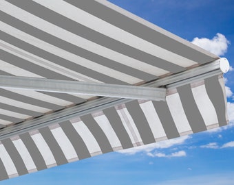 Silver Striped Tough Water UV Resistant PU Coated Whitesands Teflon Heavy Duty Outdoor Canvas Gazebos Upholstery Fabric | 60" - 150 cm