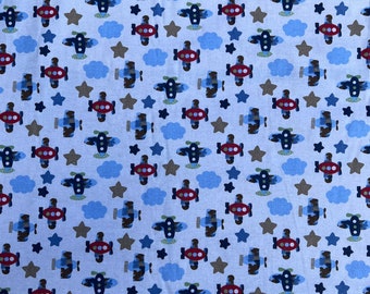 Planes Print Extra Wide Brushed Winceyette Novelty 100% Cotton Woven Soft Fleece Flannelette Clothes Blanket Fabric | 60” - 150cm Wide