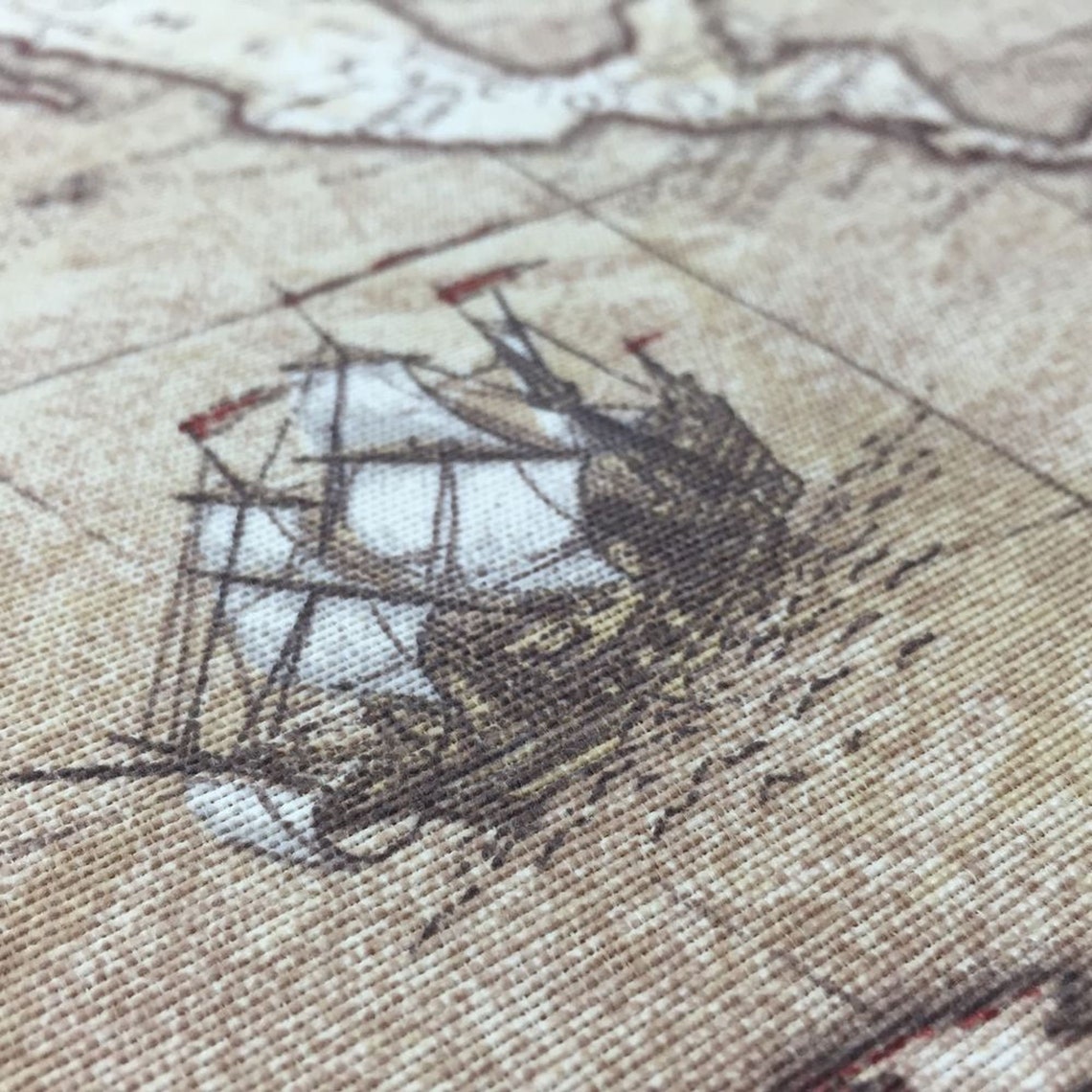 Vintage Map Atlas Print Design Premium Cotton Rich Linen Fabric Crafts ...