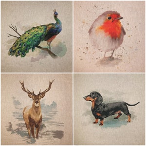 Animali ad acquerello Stampa digitale Design Tessuto di cotone ricco di lino Bandierine Artigianato Cuscini Quilting Patchwork Tappezzeria / Venduto per pannello