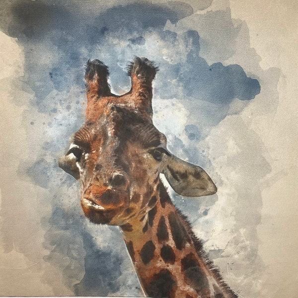 Art girafe Animal imprimé numérique coton riche aspect lin sacs en tissu artisanat coussins courtepointe ameublement d'ameublement | Par panneau 45 X 46 CM
