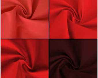 Shades of Red Plain Dyed Polycotton Fabric Material Poly Cotton Oeko Tex for Dress Crafts Linings | 45" - 112cm Wide