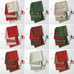 John Louden Christmas Xmas Themed 5 Pack Fat Quarter Fabric Bundle Selection for Patchwork Quilting Sewing Crafts | 19&quot; x 20&quot; - 50cm x 52cm
