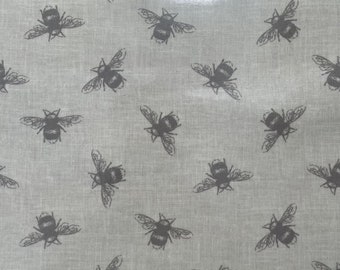 Bumble Bees Buzz Linen Print Premium Designer Table Cloth Wipe Clean Vinyl Table Cover Protector | 52" - 132cm Wide