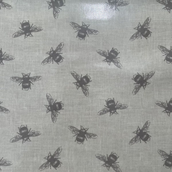 Bumble Bees Buzz Linen Print Premium Designer Table Cloth Wipe Clean Vinyl Table Cover Protector | 52" - 132cm Wide