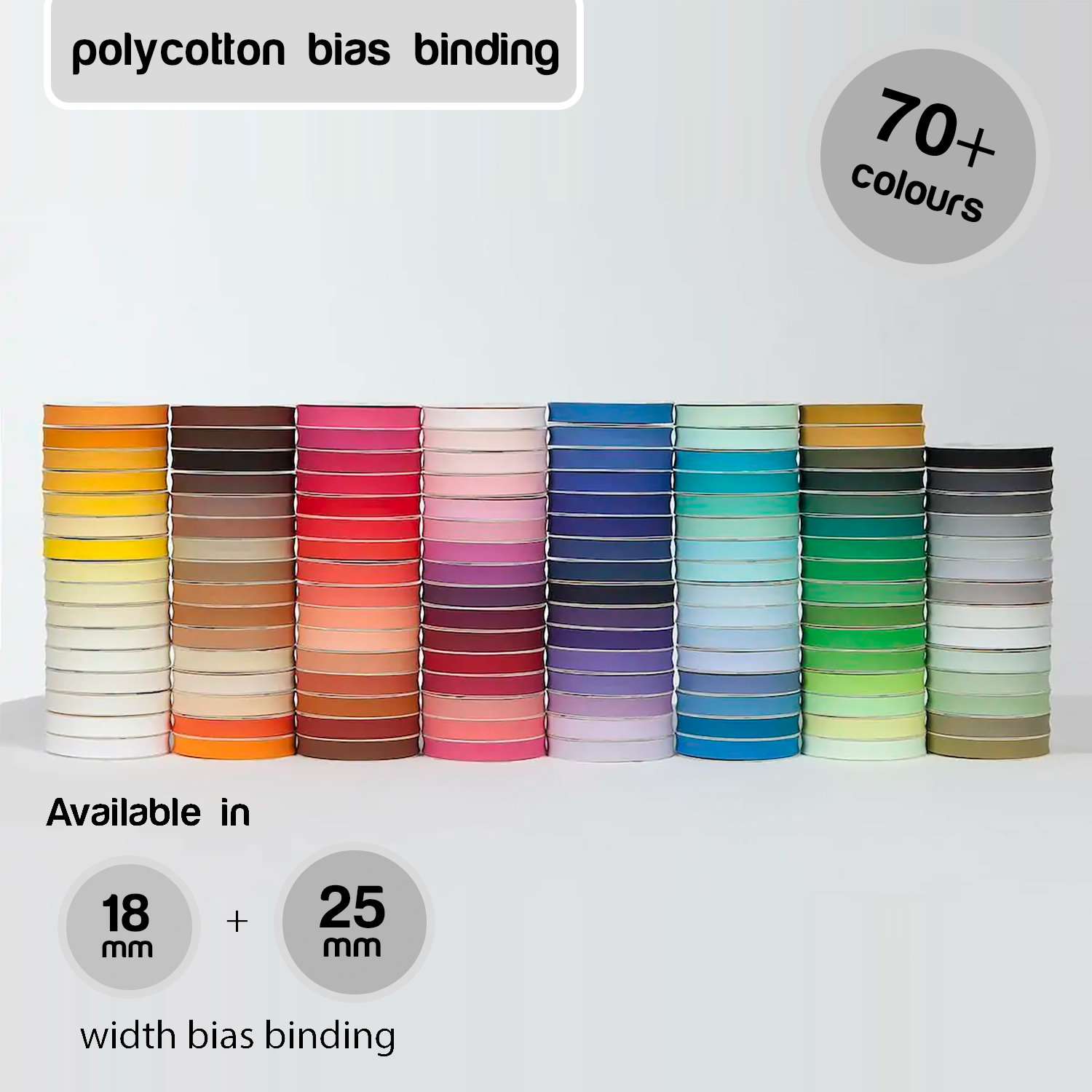 18mm Schrägband Einfassband Polycotton Poly Cotton Nähen Paspeln Wimpelkette Dekorative Zierleiste Einfassband Saum Riesige Farbpalette | Meterware