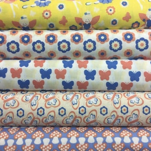 100% Cotton Flower Fairies Orange Design Fabric Material Crafting Quilting Patchwork Fat Quarter | 44&quot; - 112cm | Sold Per Quarter Metre
