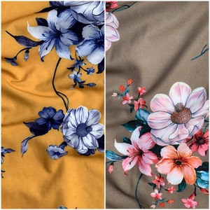 Amy Floral Design Poly Spandex Printed Super Soft Luxury Dress Draping Sari Craft Fabric Material | 58&quot; - 145cm | Sold Per Half Metre