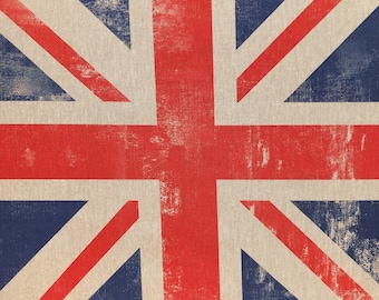 Union Jack Great Britain GB Digital Print Design Premium Cotton Rich Linen Look Fabric Crafts Bunting Quilting Upholstery | Sold Per Panel