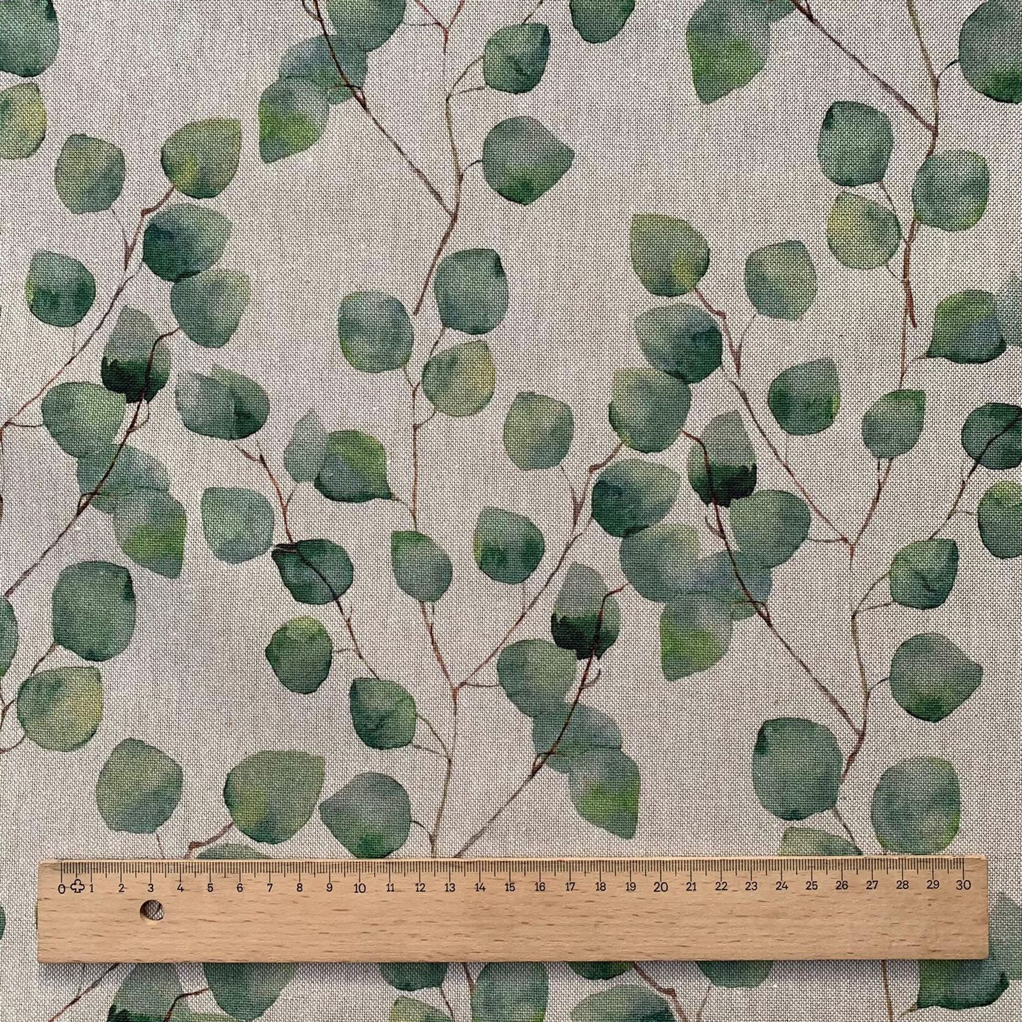Watercolour Leaves Cotton Linen Blend Fabric – 55" Wide, Beige – By Discover Lifestyle (Sold By Metre)