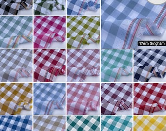 100% Yarn Dyed Cotton John Louden 17mm Gingham Check Squares Home Textiles Upholstery Dress Table Cover Fabric Material | 56" - 144cm Wide
