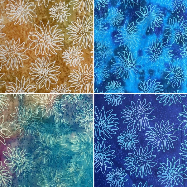 100% Cotton Hand Dyed Indian Bali Batik Printed Sunflowers Design Quilting Craft Dress Quality Sewing Fabric Material | 44" - 112cm Wide