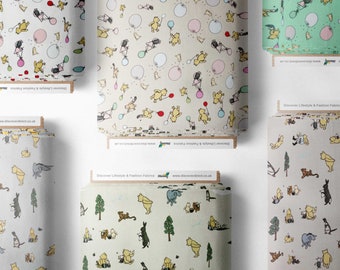100% Cotton Percale Winnie The Pooh Designer Classic Printed Design Quilting Craft Dress Quality Sewing Fabric Material | 44" - 112 cm Wide