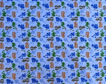 Construction Print Extra Wide Brushed Winceyette Novelty 100% Cotton Woven Soft Fleece Flannelette Clothes Blanket Fabric | 60” - 150cm Wide
