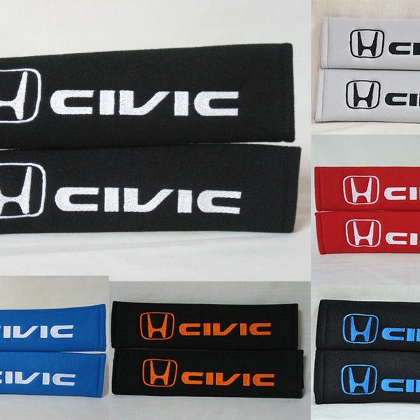 1 PAIR (2 pieces) Honda Civic Embroidery Seat Belt Cover Cushion Shoulder Harness Pad