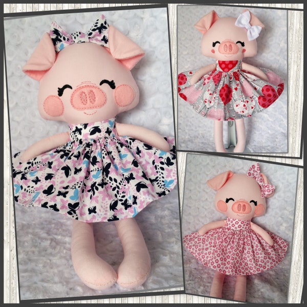 Handmade Rag Doll, Fabric Doll, Piggy, Custom Order