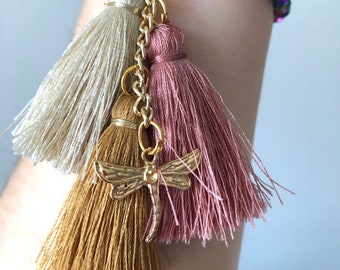 Gold Bracelet with tassels, exclusive handmade jewelry, handmade Mexican jewelry