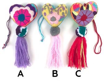 Mexican Bag Charms. Handmade tassels. Handmade Pom Pom. Mexican decorations. Artisan Pom Pom. Bag Charm