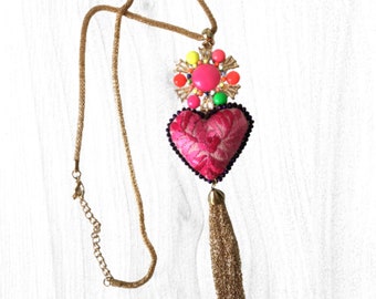 Mexican jewelry, Heart Necklace, Mexican necklace