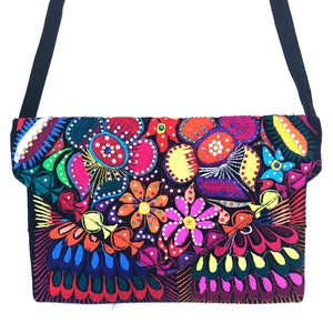Gestickte Geldbörse, über die Schulter Geldbörse, bunte mexikanische Kupplung, mexikanischen Umschlag Körper, Floral Clutch, mexikanische bestickte Tasche