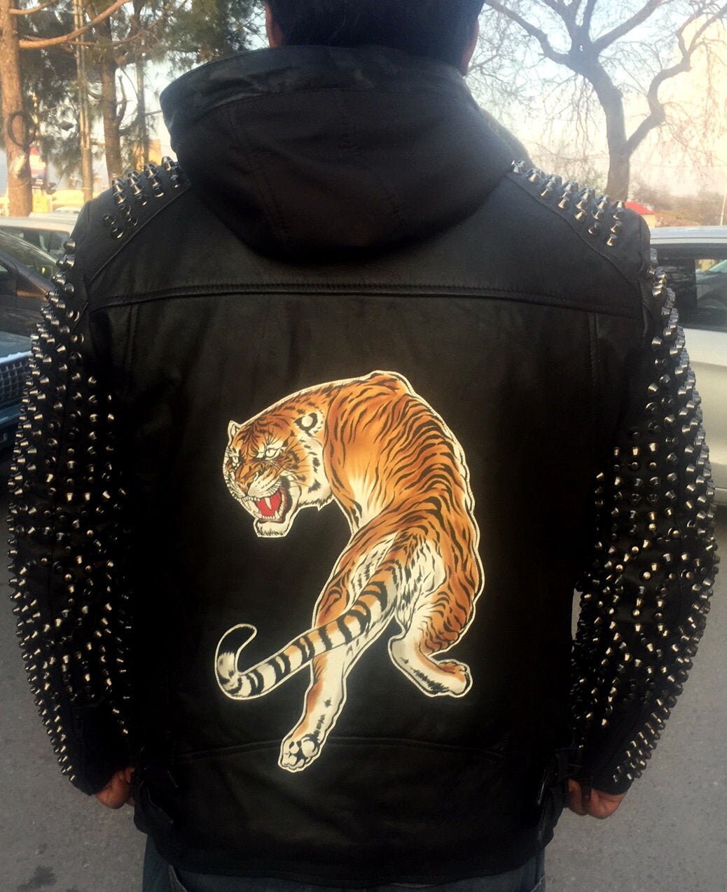 leather jacket with back print