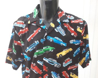 American cars, falling cars, tossed cars themed men's casual shirt