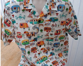 Retro camping vintage caravan themed men's casual shirt