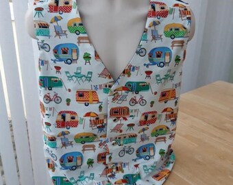 Retro camping, vintage caravan/camping waistcoat/vest