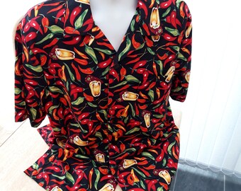 Chilli Pepper in red, green and yellow men's casual shirt with retro styling