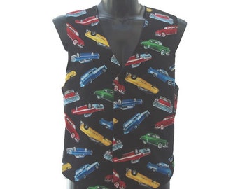 American falling/tossed cars themed men's waistcoat/vest