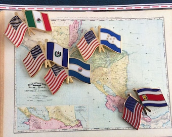 Friendship Flag Pins Lot / Set of Five Pins / Mexico, Guatemala, El Salvador, Honduras, Costa Rica