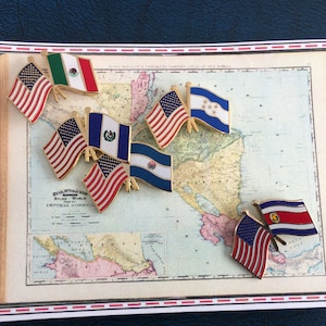 Friendship Flag Pins Lot / Set of Five Pins / Mexico, Guatemala, El Salvador, Honduras, Costa Rica